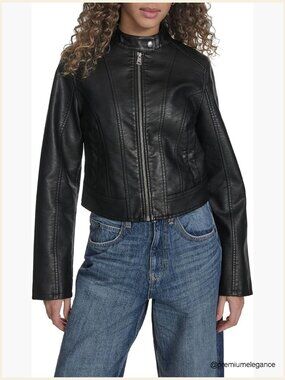 Faux Leather Racer Jacket with Princess Seams, Center Zip